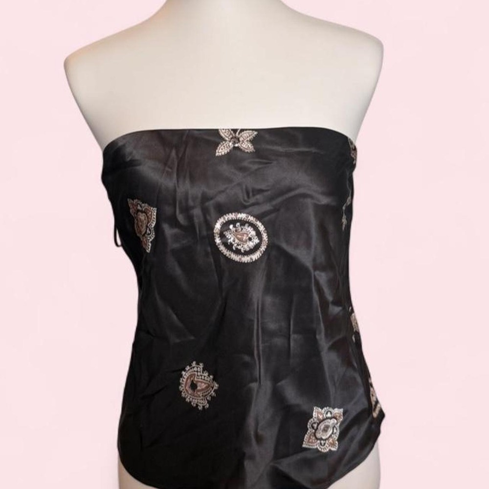 Reformation Brown Satin Strapless Top — Size XL